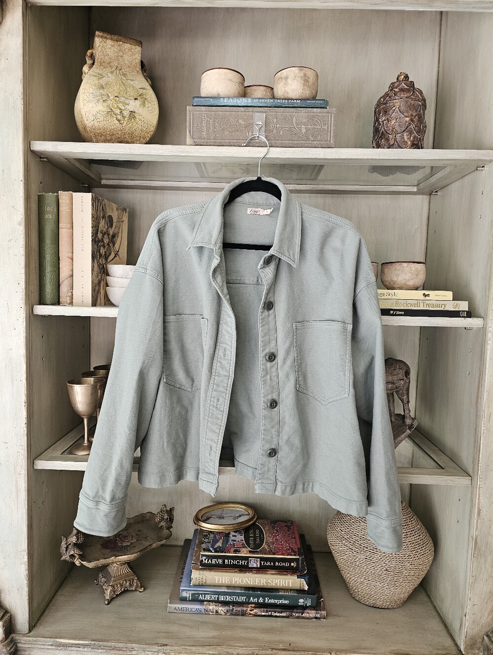 Faherty Stretch Terry Barn Overshirt Coastal Sage Large - Picture 3 of 13
